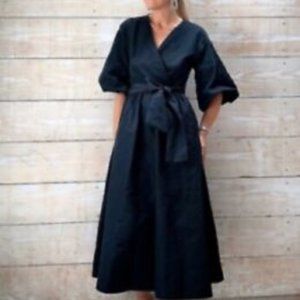 Zara voluminous midi dress black belted bow